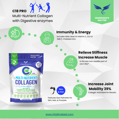 C18 Pro Plus Saw Palmetto - Multi-Nutrient Collagen Powder - Natural collagen flavor -
